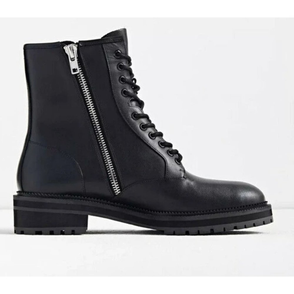 NEW Urban Outfitters Men's Black Leather Utility Combat Boots 10